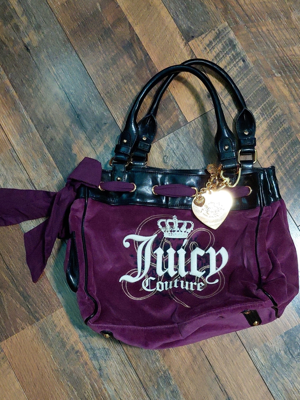 Vintage Juicy Couture Plum Suede Tote with Gold Heart Charms